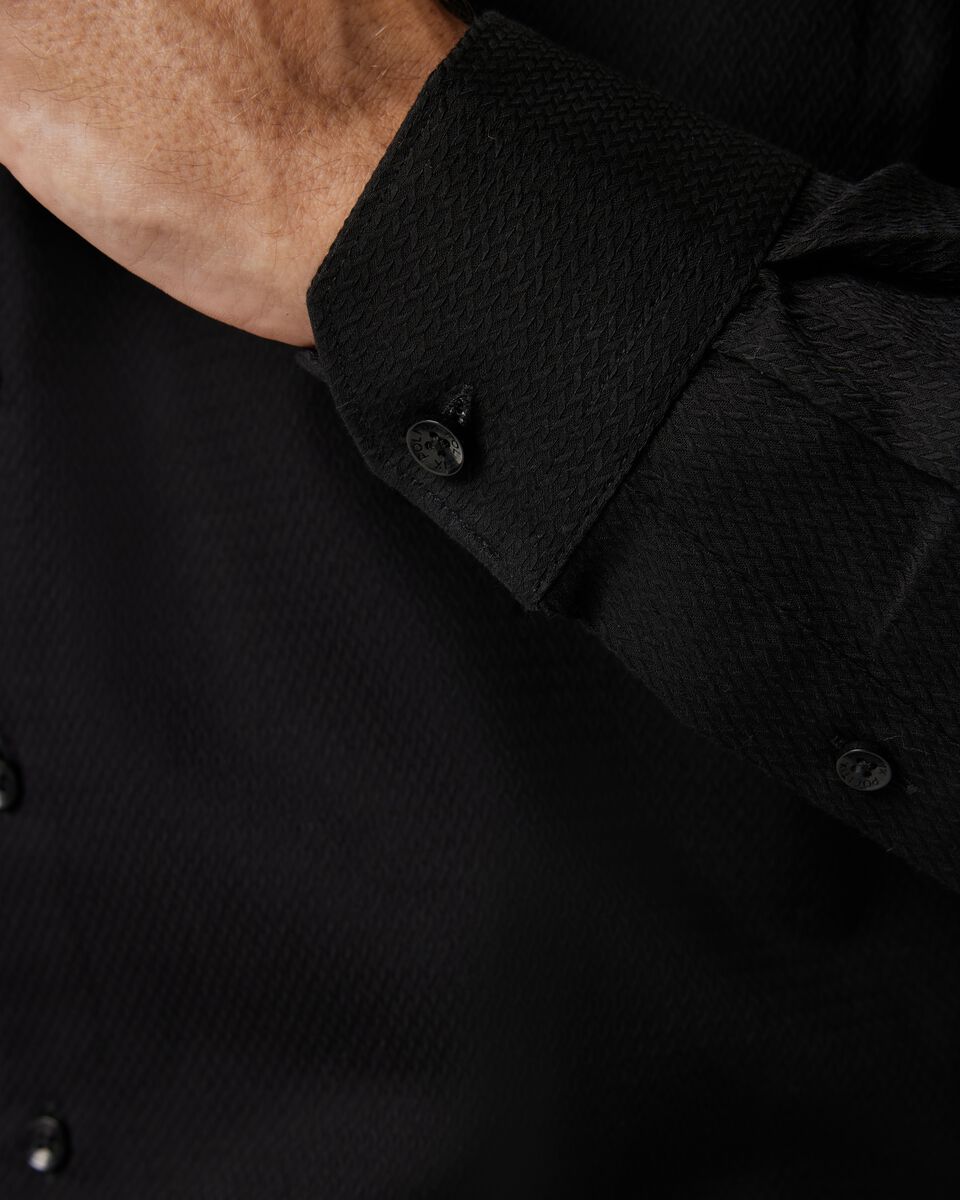 Slim Fit Long Sleeve Textured Dress Shirt, Black, hi-res